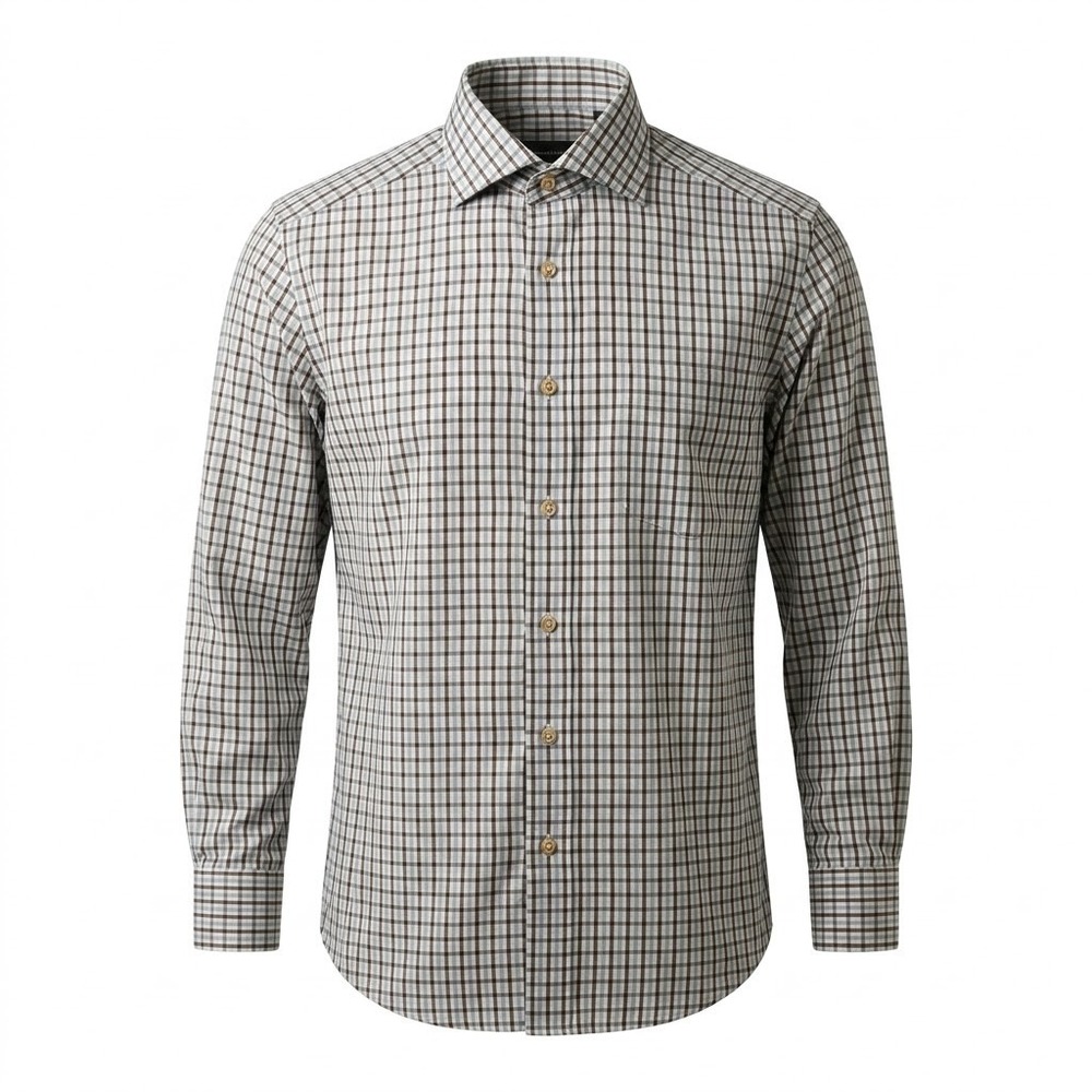 Ermenegildo Zegna Mens Size 43 XL Regular Fit Check Cotton Shirt Brown Blue - CJ